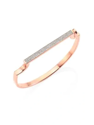 Shop Monica Vinader Signature Thin Diamond Pavé Bangle In Rose Gold