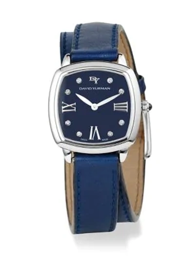 Shop David Yurman Albion 27mm Leather Swiss Quartz Watch With Diamonds In Blue