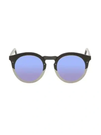 Shop Illesteva Palermo 49mm Matte Round Mirrored Sunglasses In Black