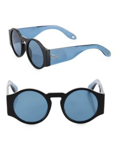 Shop Givenchy 51mm Runway Round Sunglasses In Black Blue