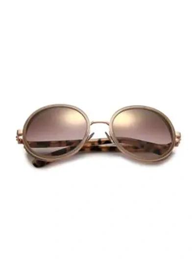 Shop Jimmy Choo 54mm Andie Glitter-trim Round Sunglasses In Gold Tortoise