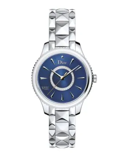 Shop Dior Viii Montaigne Diamond, Mother-of-pearl & Two-tone Stainless Steel Bracelet Watch In Silver/blue