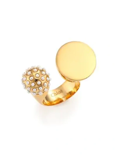 Shop Chloé Darcey Faux Pearl Sphere Open Ring In Gold