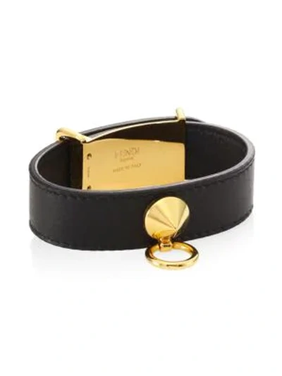 Shop Fendi Leather Bracelet In Black