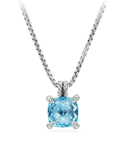 Shop David Yurman Chatelaine® Pendant Necklace With Gemstone And Diamonds In Blue Topaz
