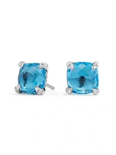 Shop David Yurman Women's Châtelaine Stud Earrings With Gemstone & Diamonds/9mm In Blue Topaz