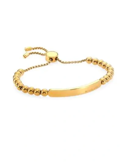 Shop Michael Kors Logo Plaque Slider Id Bracelet In Gold