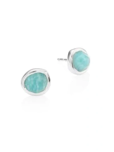 Shop Monica Vinader Siren Amazonite Stud Earrings In Turquoise