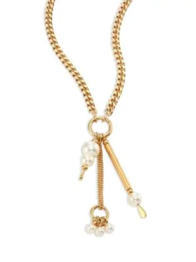 Shop Chloé Kay Swarovski Pearl Lariat Necklace In Gold