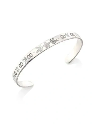 Shop Gucci Icon Blossom 18k White Gold & Enamel Bangle Bracelet