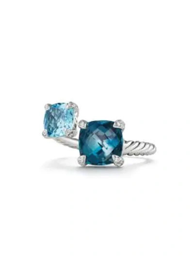 Shop David Yurman Châtelaine® Gemstone & Diamonds Bypass Ring In Hampton Blue Topaz