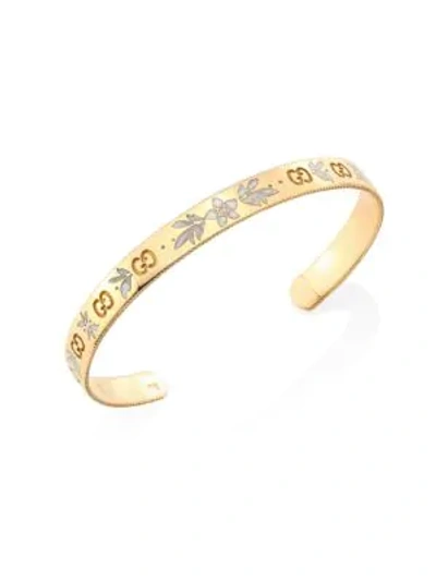 Shop Gucci Icon Blossom 18k Yellow Gold & Enamel Bangle Bracelet