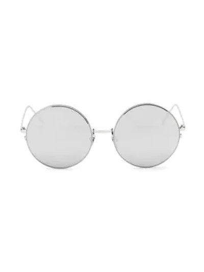 Shop Linda Farrow 343 C4 Round Mirrored Sunglasses In Silver