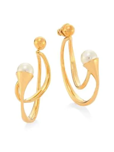 Shop Chloé Darcey Swarovski Pearl Hoop Earrings In Gold