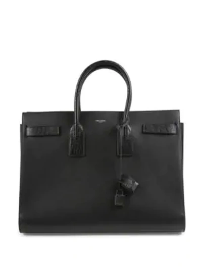 Shop Saint Laurent Stamped Crocodile Leather Satchel In Black