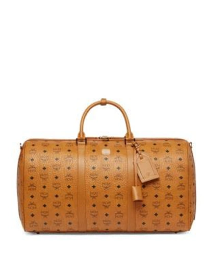 Shop Mcm Extra Large Voyager Visetos Weekender In Cognac