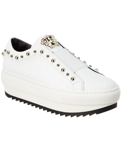 Shop Versace Medusa City Stud Leather Platform Sneaker In White