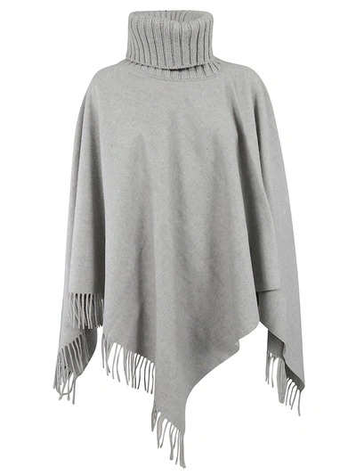 Shop Fabiana Filippi Turtleneck Poncho In Grey