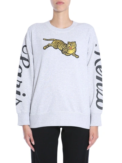 Shop Kenzo Sweatshirt With Embroidered Tiger In Grigio