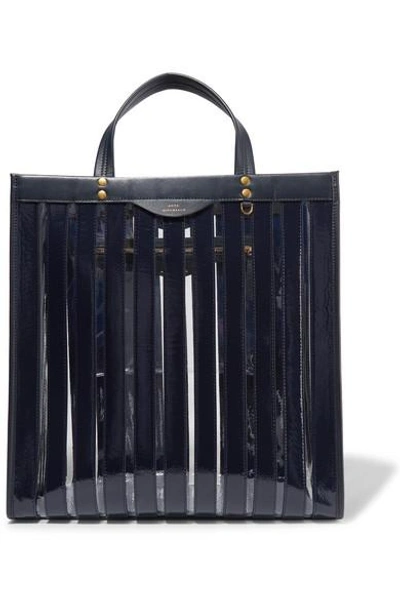 Shop Anya Hindmarch Multi Stripes Patent-leather And Vinyl Tote In Midnight Blue