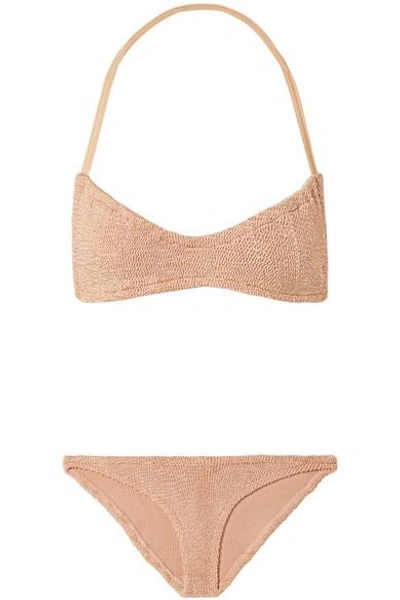 Shop Hunza G Collette Seersucker Halterneck Bikini In Sand