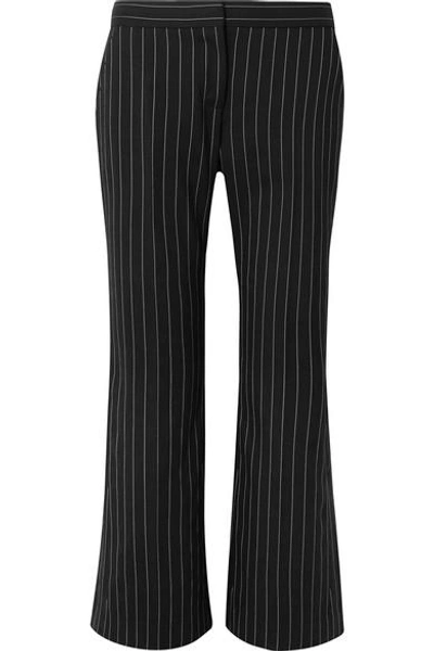 Shop Alexander Mcqueen Cropped Pinstriped Wool-blend Flared Pants In Black