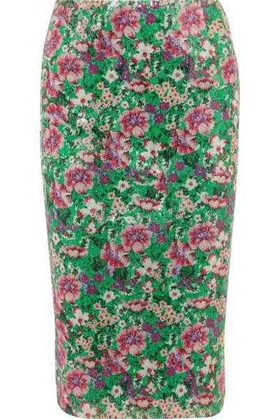 Shop Paul & Joe Java Sequined Floral-print Tulle Midi Skirt In Bright Green