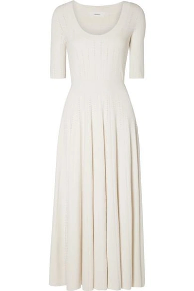 Shop Casasola Pleated Stretch-knit Midi Dress In White