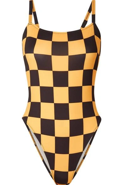 Shop Solid & Striped + Re/done The Malibu Checked Swimsuit In Yellow