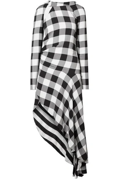 Shop Monse Asymmetric Gingham Crepe De Chine Midi Dress In Black