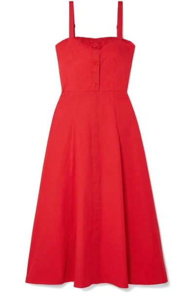 Shop Staud Penny Cotton-blend Poplin Midi Dress In Red