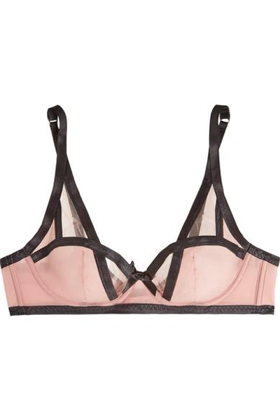 Shop Agent Provocateur Joan Tulle-trimmed Microfiber Underwired Bra In Pink