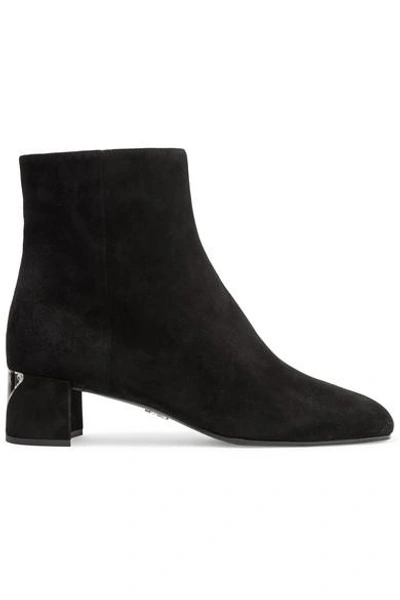 Shop Prada 45 Logo-appliquéd Suede Ankle Boots In Black