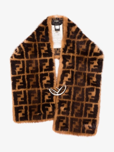 Shop Fendi Ff Logo Fur Collar In Brown