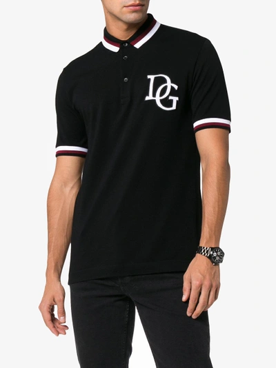 Shop Dolce & Gabbana Logo Embroidered Polo Shirt In Black