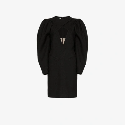 Shop Situationist Voluminous Sleeve Open Front Wool Dress In Black
