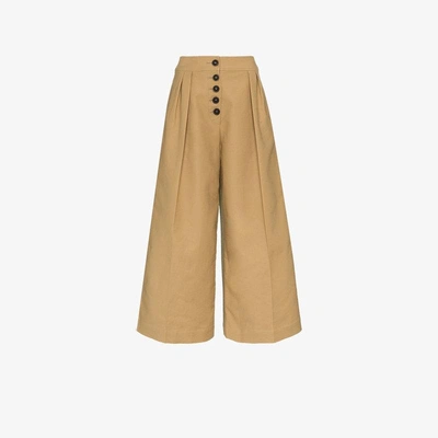 Shop Rejina Pyo High Waisted Cropped Cotton Trousers In Nude/neutrals