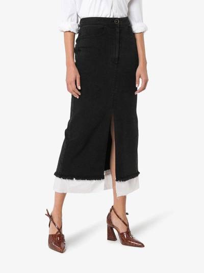 Shop Rejina Pyo High-waisted Denim Midi Skirt In Black