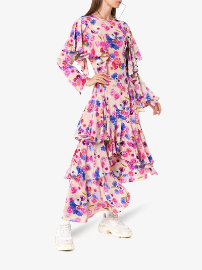 Shop Natasha Zinko Asymmetric Floral Dress In Nude&neutrals