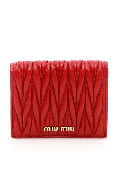 Shop Miu Miu Matelassé Fold Wallet In Red