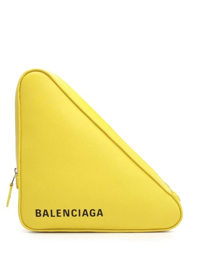 Shop Balenciaga Tri Triangle Clutch Bag In Yellow