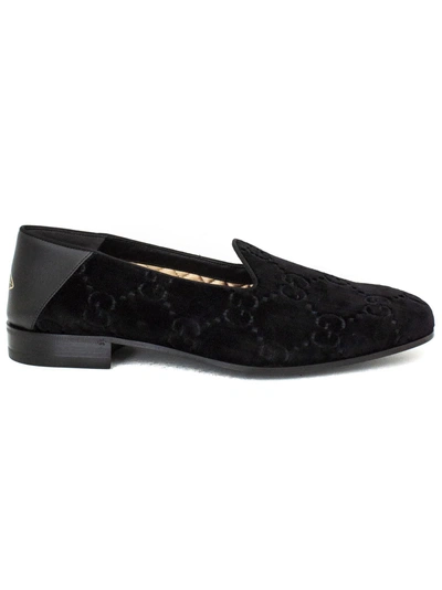 Shop Gucci Black Gg Velvet Loafer. In Nero