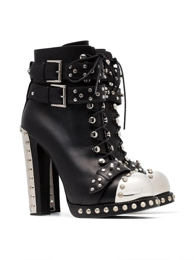 black 105 studded leather platform boots