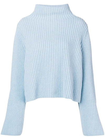 Shop Stella Mccartney Funnel-neck Ribbed Sweater In Blue