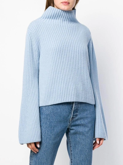 Shop Stella Mccartney Funnel-neck Ribbed Sweater In Blue