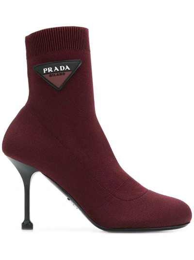 Shop Prada Sock Ankle Boots - Red