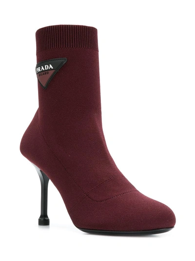 Shop Prada Sock Ankle Boots - Red