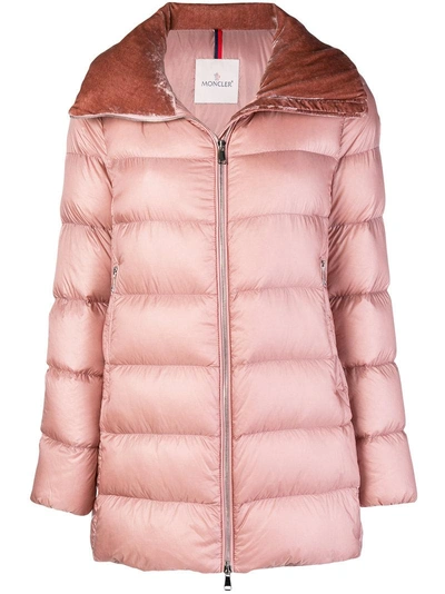 Shop Moncler Zipped Puffer Jacket In Pink