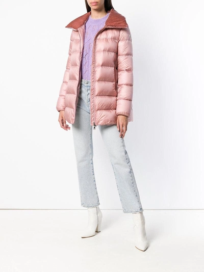 Shop Moncler Zipped Puffer Jacket In Pink