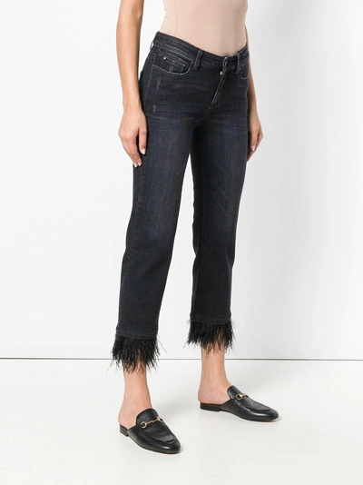 Cambio Feather Hem Cropped Jeans - Black | ModeSens